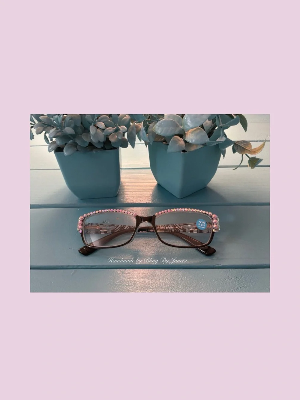 Handmade Pink Pearl Rhinestone Reading Glasses (+2.00)